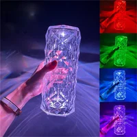 LED Crystal Table Lamp Rose Light Projecto 3/16 Colors Touch USB Night Lamp Bedroom Adjustable Romantic Diamond Atmosphere Light