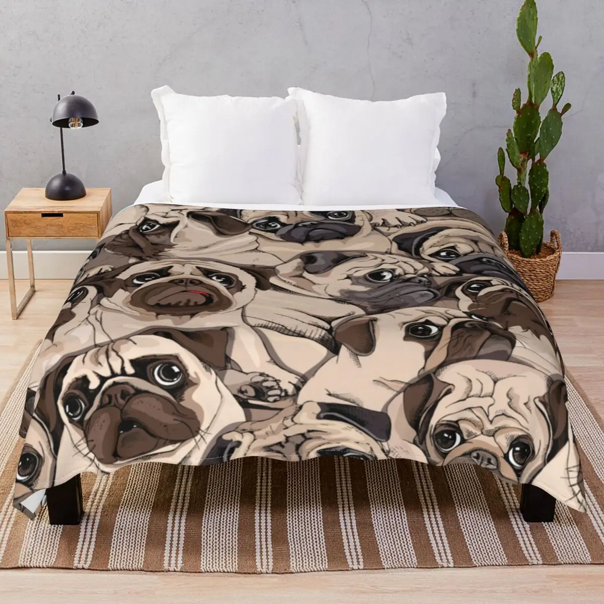 Portrait Of Many Pugs Blanket Flannel All Season Lightweight Thin Throw Blankets for Bed Home Couch Travel Cinema