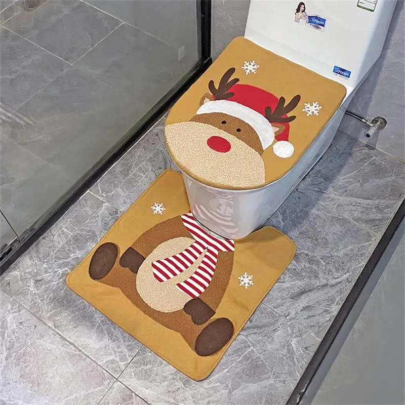 Santa Claus Christmas Toilet Seat Covers Carpet Decorations For Home Bathroom 2025 Xmas Merry New Year