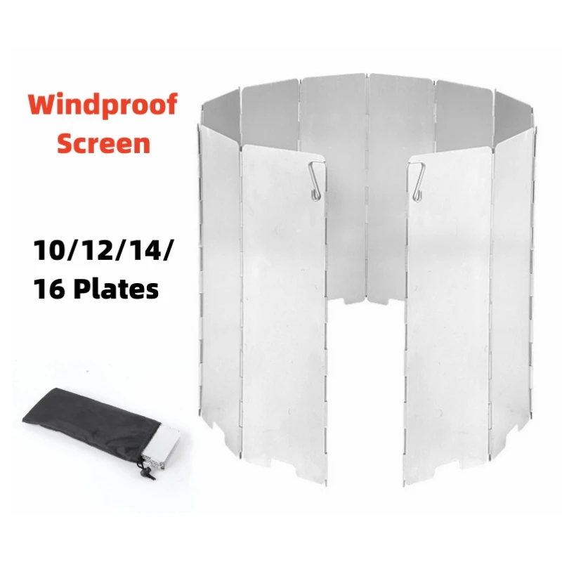 

10/12/14/16 Plates Gas Stove Wind Shield Outdoor Camping Stove Windproof Screen Aluminum Foldable Windshield Camping Supplies