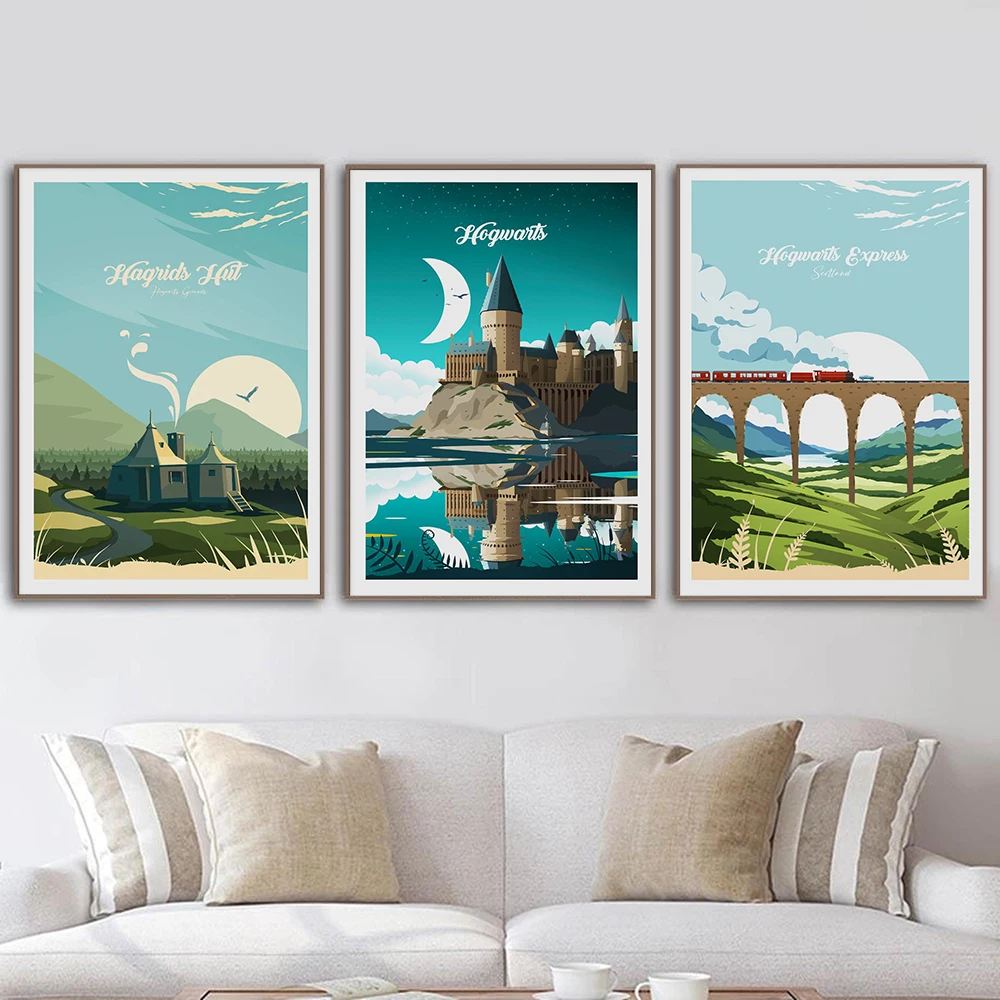 

Movie Hogwart Castle Poster Lake Sun Canvas Painting Abstract Art Print Modern Natural Wall Picture For Living Room Home Decor