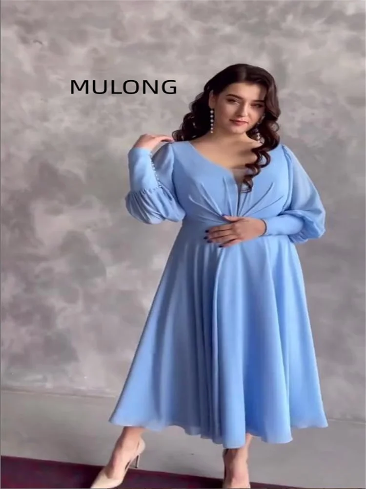 

MULONGV-Neck Long Sleeve Chiffon Evening Dress Ankle-length Prom Dresses Plus Size Sexy Elegant Party Dresses For Women