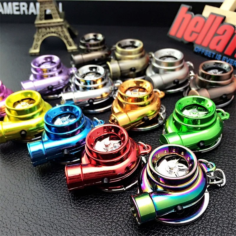 

Mini Turbo Turbocharger Keychain LED Light Spinning Turbine Key Chain Ring Keyring Keyfob Car Interisor Accessorie Men's Gift