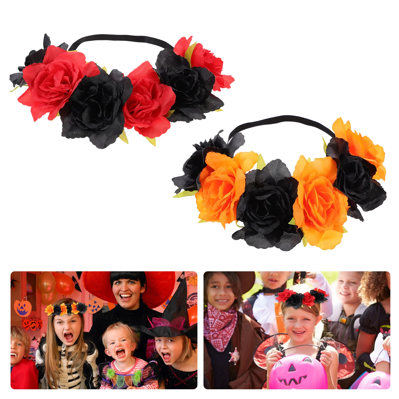 

2 Pcs Party Garland Headpiece Mexican Dresses Girls Hairband Flower Hoops Floral Headdress Fabric Halloween Vacation Wreath