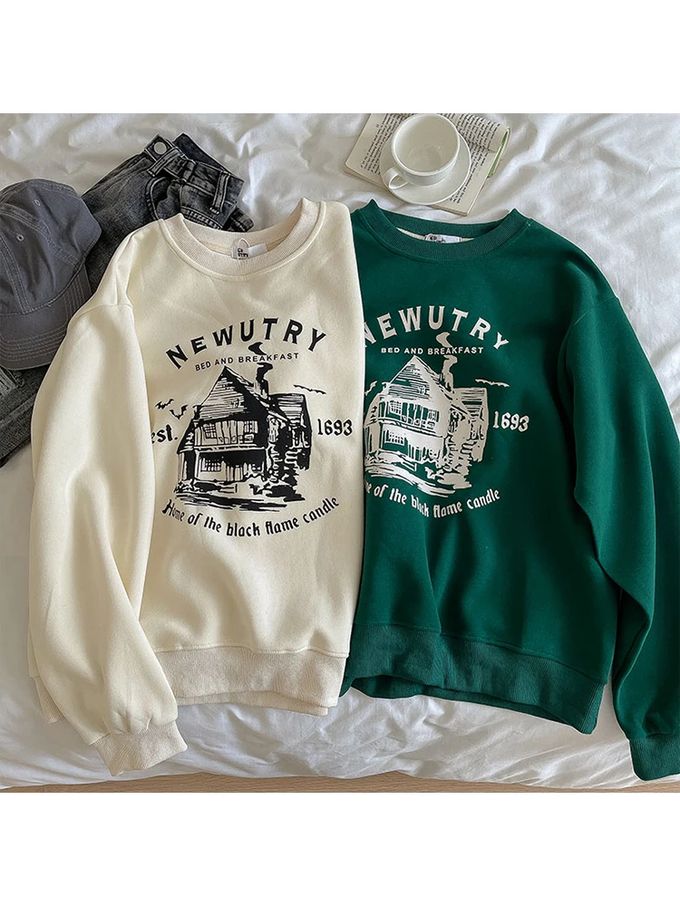 

Korean Fashion Style Long Sleeve Streetwear Oversized Winter Autumn Warm America Casual Pullover Crewneck Sweatshirt For Women