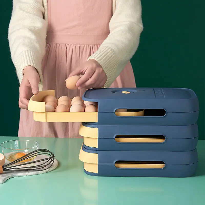 

Automatic slide Eggs Storage Box Plastic Eggs Holder Basket Container Dispenser Organizer Closet For Fridge Kitchen