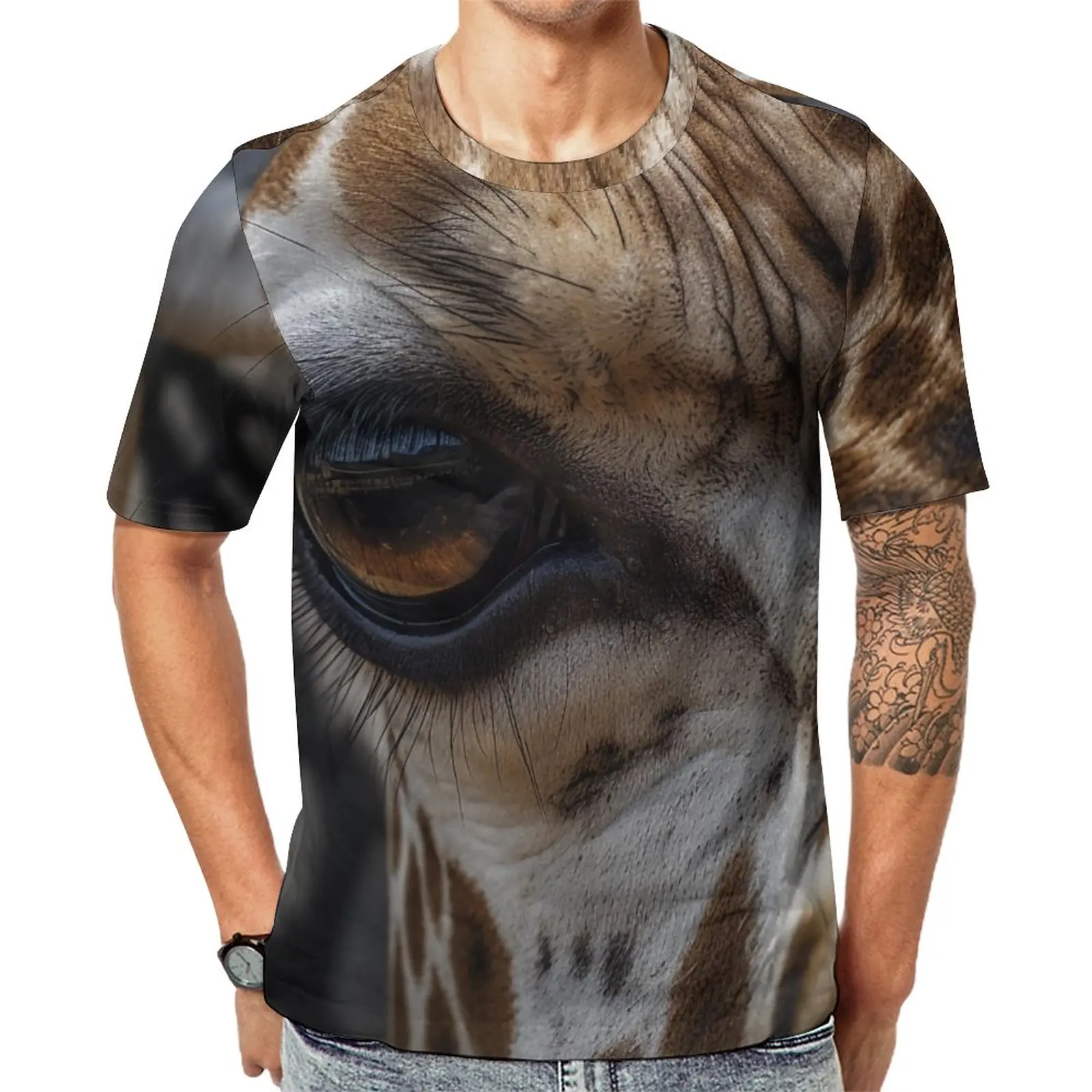 

Giraffe T-Shirt Man Animal Eyes Eye Close-up Classic T-Shirts Summer Hip Hop Tee Shirt Short Sleeves Graphic Oversized Clothes