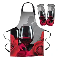 valentines day rose flower red wine kitchen aprons for women bibs household cleaning apron home chefs cooking baking apron