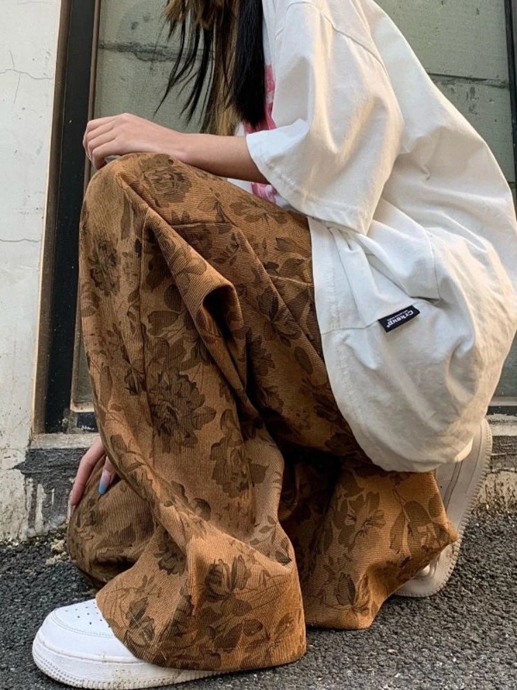 

Print High Waist Draw String Women's Pants Y2k 2022 Fashion Casual Loose Wide Leg Pant All Match Punk Gothic Streetwear Trousers