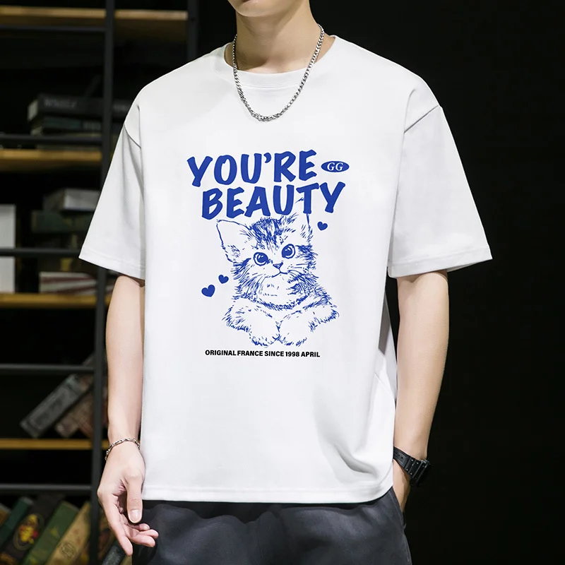 

Men's Short Sleeve T-shirt Summer Pure Cotton Oversized Y2k Streetwear Hotel Moon Furious New Manga Emo Soft Graphic Clothing