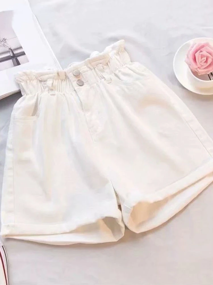 Summer Black Women Denim Shorts Women S-5XL Harem Ruffled White Blue High Waisted Shorts Female Elastic Short Jeans