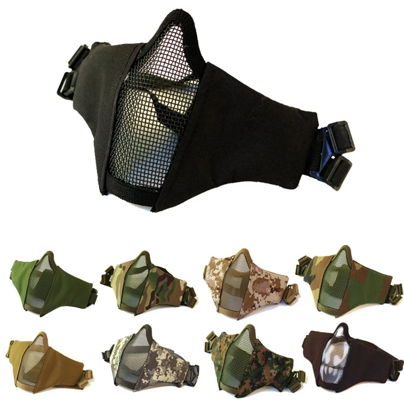 

Outdoor Tactical Camo Balaclava half Face Mask Paintball Airsoft military CS Cover cops Mesh Steel Wire Breathable Hunting