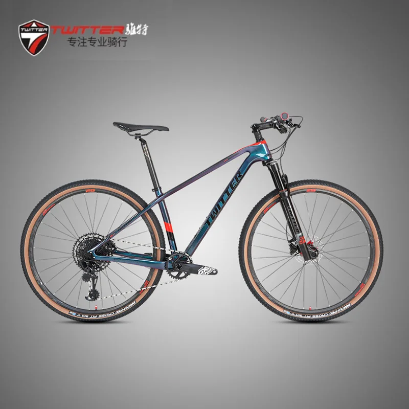

TWITTER electric bicycle new holographic color warrior carbon fiber mountain bike GX-12speed hydraulic disc brake29cn mtb bicycl