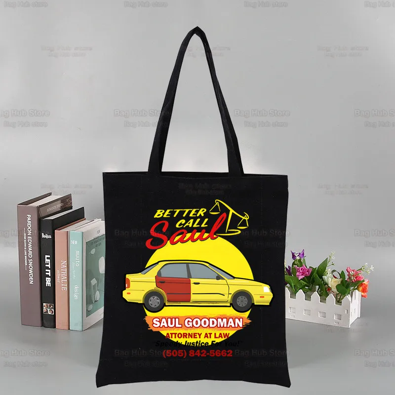 

Better Call Saul Black Print Reusable Shopping Bag Women Canvas TV Series Breaking Tote Bags Eco Bag Shopper Shoulder Bags