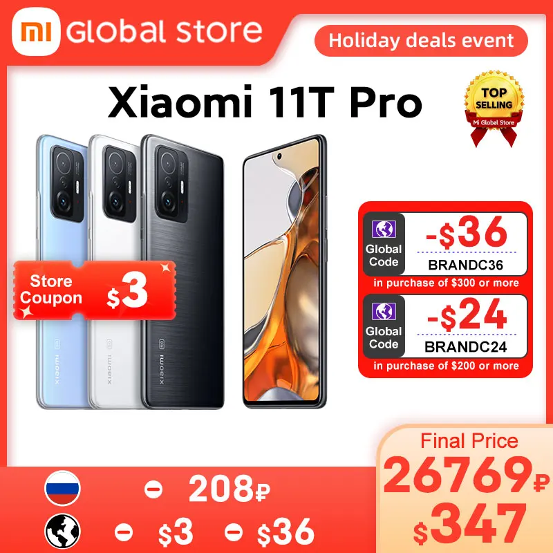

Global Version Xiaomi 11T Pro Smartphone 128G/256G Flagship Snapdragon 888 Octa Core 108MP Camera 120Hz AMOLED 120W HyperCharge
