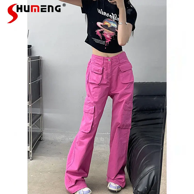 Multi-Pocket Workwear Casual Pants 2023 Summer New Fashion Brand Loose Long Pants Wide-Leg Straight Trousers for Women