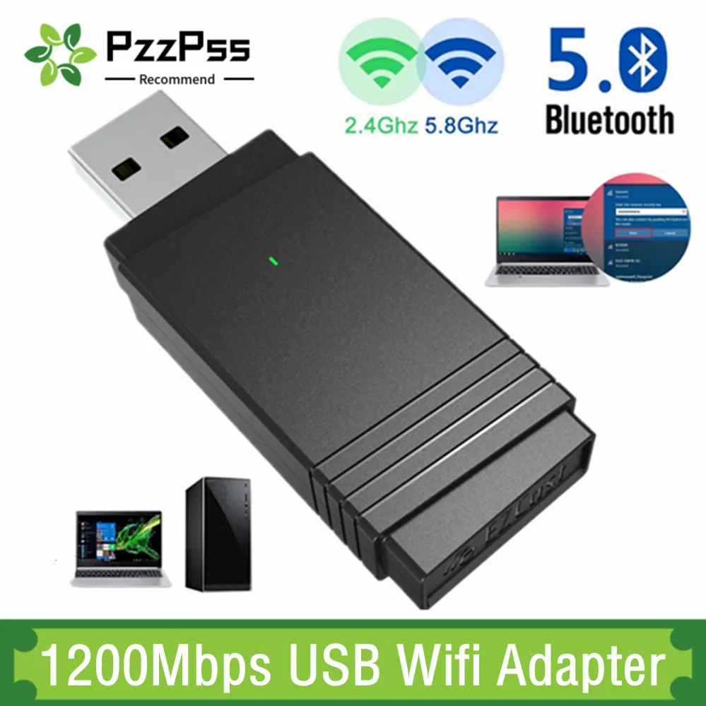 

PzzPss USB 3.0 Wi-fi 1200Mbps Adapter Dual Band 2.4Ghz/5.8Ghz Bluetooth 5.0/WiFi 2 in 1 Antenna Dongle Adapter for Laptops PC