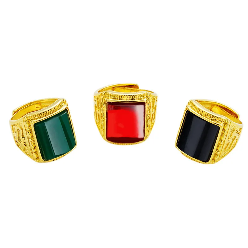 

Brass plated 999 pure gold sand gold imitation agate open end male ring cross-border popular imitation jade gem ring male