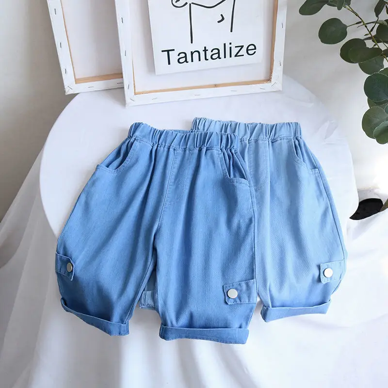

Kids Boys Denim Capris Summer Thin Pants 2022 New Arrival Light Blue Children Casual Shorts Boys Loose Trousers Cotton Clothes