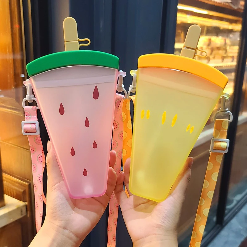 

Plastic Watermelon Ice Water Bottles Cute Cream Water Bottle with Straw Bottle Anti-fall Portable Popsicle Cup Kids Water Cups