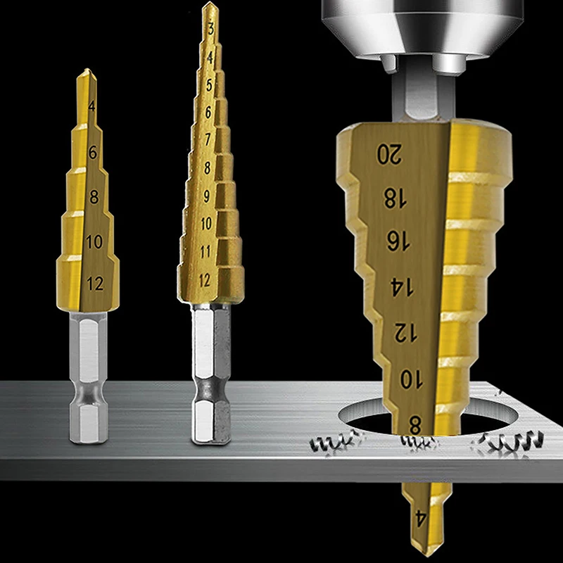 3 шт. шестиугольная ручка с прямым слотом и титановым покрытием ступенчатая дрель
