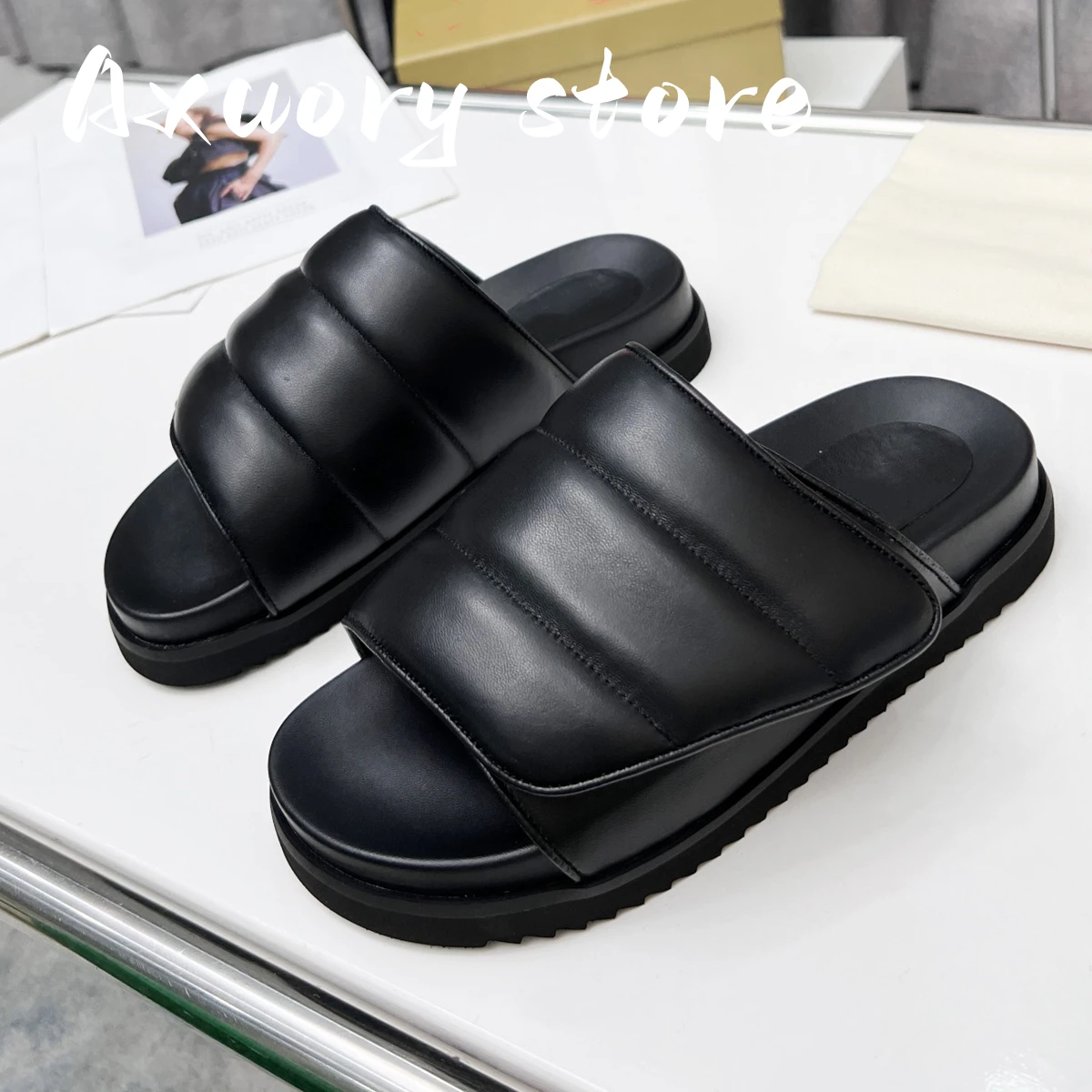 New Woman Slipper Open Toe Thick Sole Beach Mule Comfort Padded Flat Apricot Black Slide Leisure Slippers