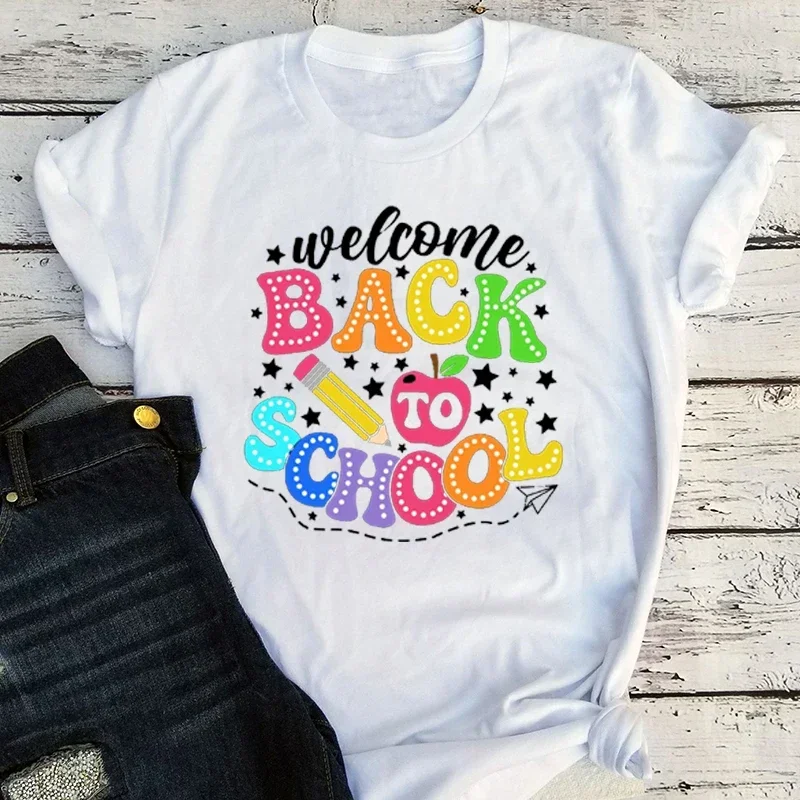 Добро пожаловать рубашка Снова в школу футболка для школы на первый день