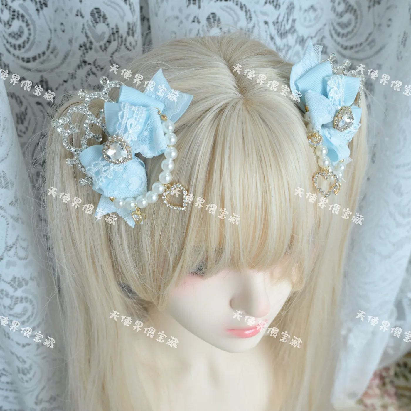 Заколка-гребень для волос Jiraikei Ryousangata Sweet Lolita с жемчужной цепочкой и стразами, альтернативный аксессуар для волос в стиле Kawaii Idol (art.: 3920dc1237df5) - 3920dc1237df5