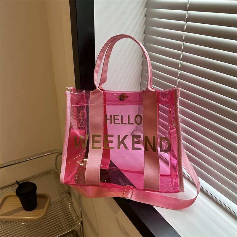 

Clear PVC Jelly Bucket Tote Bag Women's Handbag Large Capacity Shoulder Bags for Women 2023 Summer Transparent Crossbody Bag