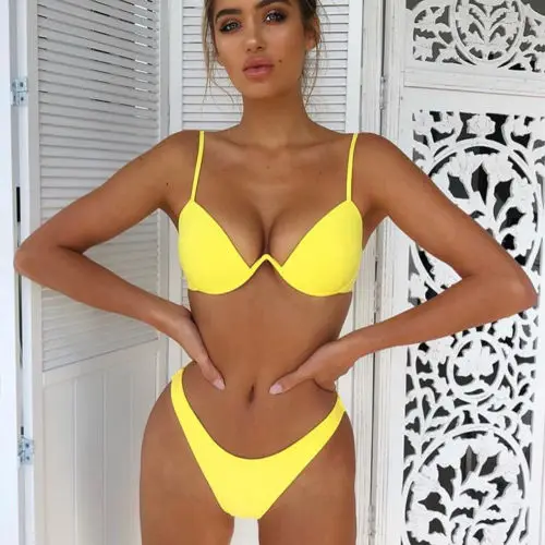

Drop Shipping Sexy Push Up Unpadded Brazilian Bikini Set Women 4 Colors Bandage Bikini Set Swimsuit e Swimwear Bathing