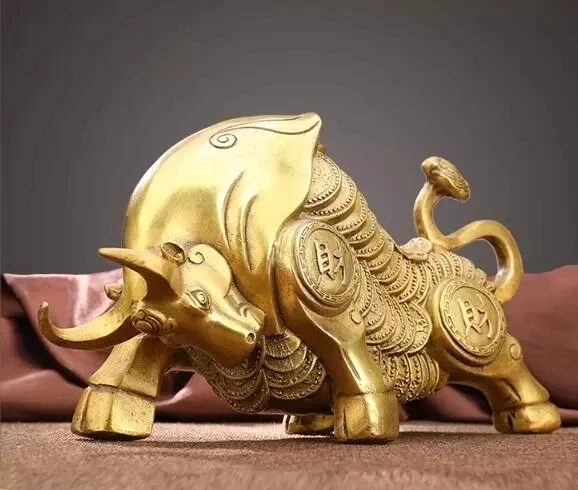 Латунная бронзовая настенная уличная свирепого быка среднего размера статуэтка