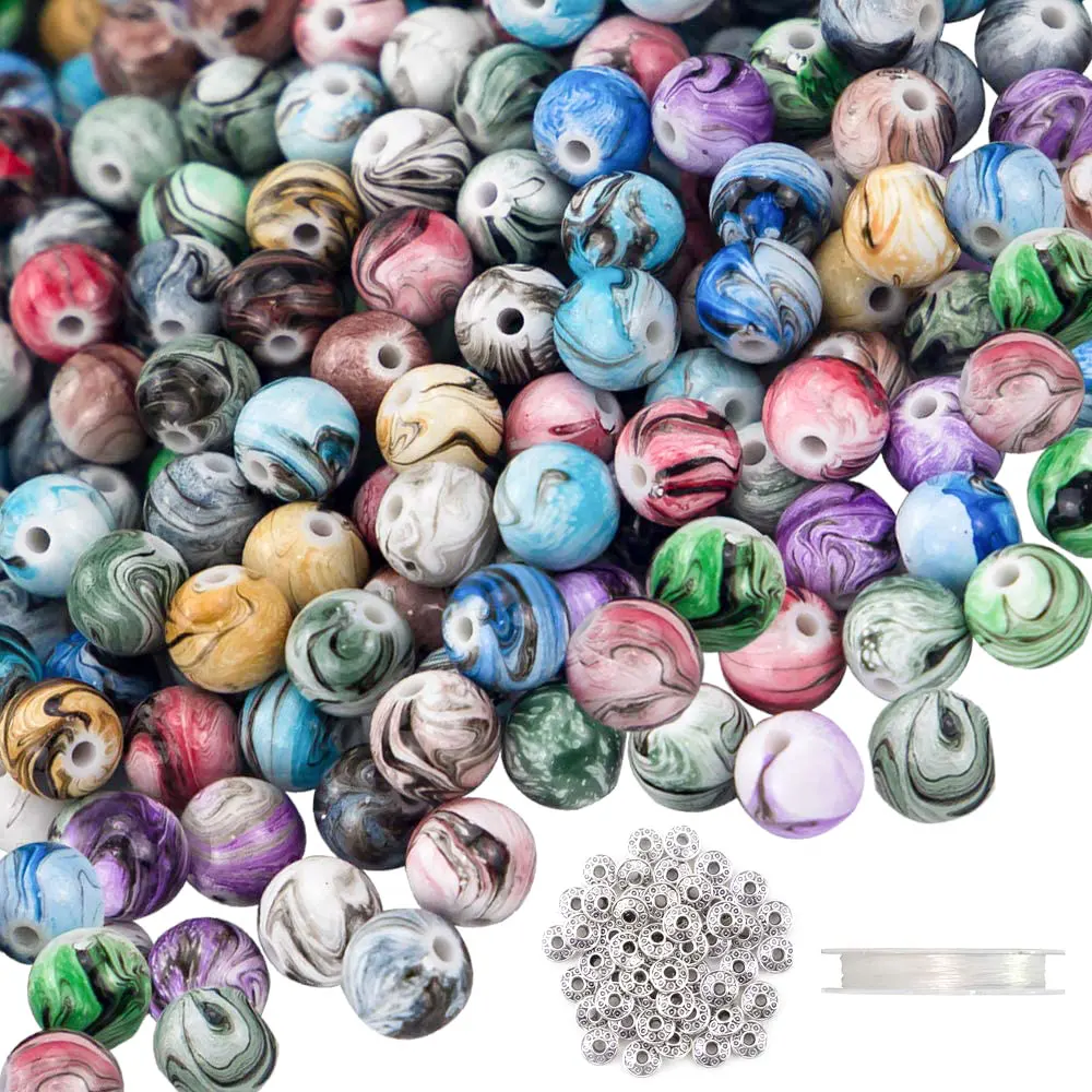 500pcs Craft Beads for Bracelets Making Supplies Space Acrylic Beads in Ink Patterns For Jewelry Making DIY Handmade Crafts