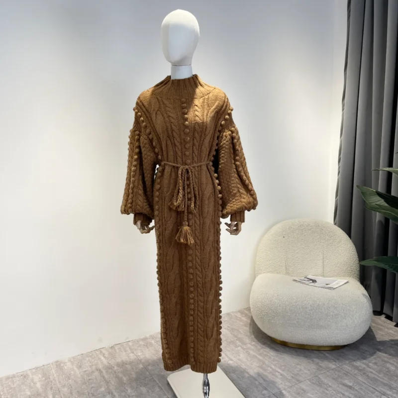 

Sweater Midi Length Dresses for Fashion Women 2022 New Autumn Winter Nature Wool Irregular Geometric Beige Brown Ladies Clothes