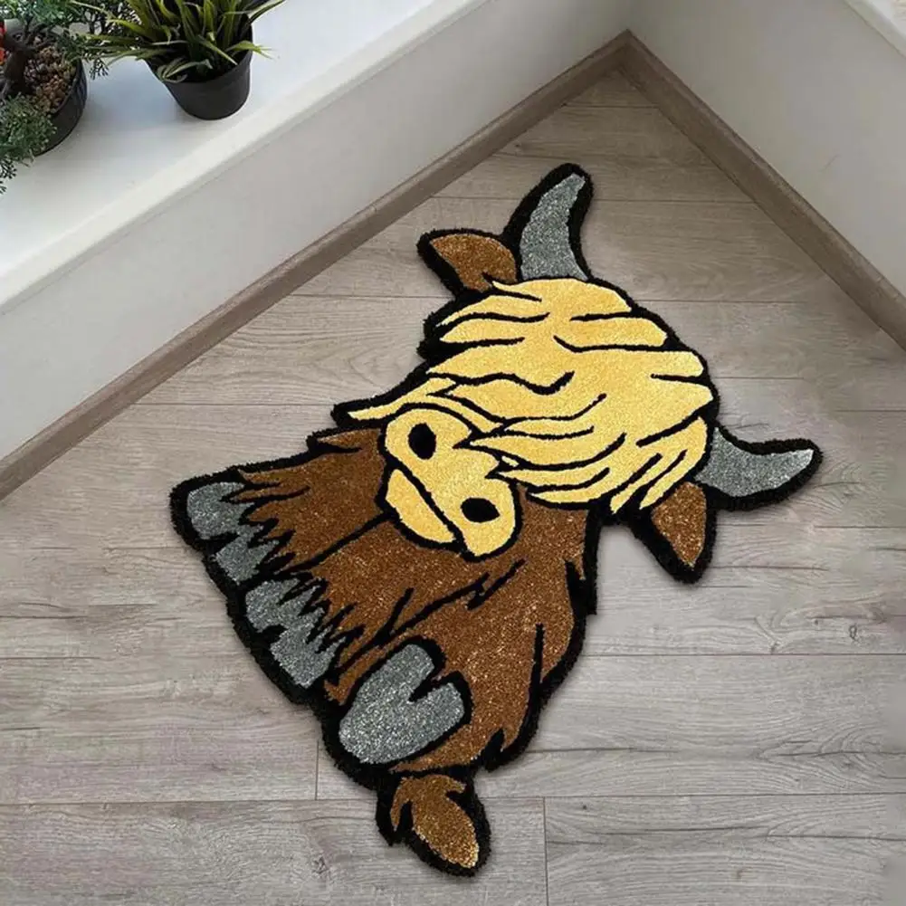 

Напольный коврик, водопоглощающий, с узором Ox, кашемировый текстурный напольный коврик, необычная форма, мультяшный напольный коврик, декор для гостиной