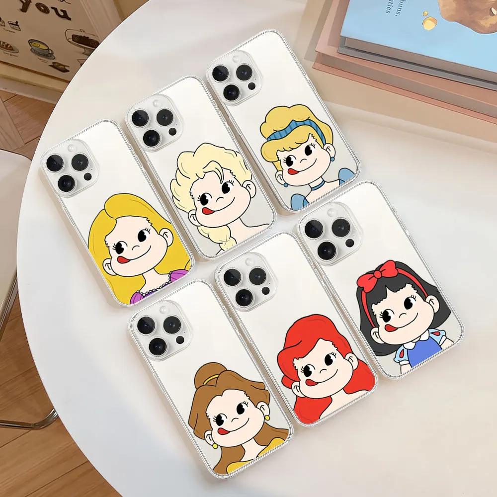MINISO Princess Fujiya Milky Peko Phone Case for iPhone 11 12 13 14 15 16 Max Pro Plus Transparent Soft Shell