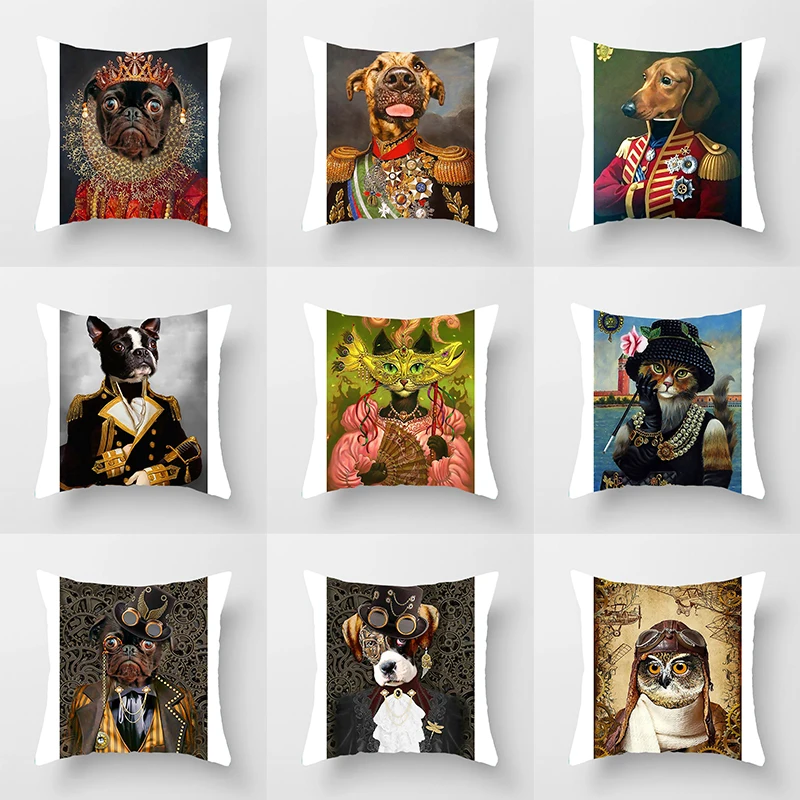 

funda cojin Dog Lion cat owl Cushion Cover Pillow Case European Animal Pillowcase 45x45 cojines decorativos para sofá クッション・カバー