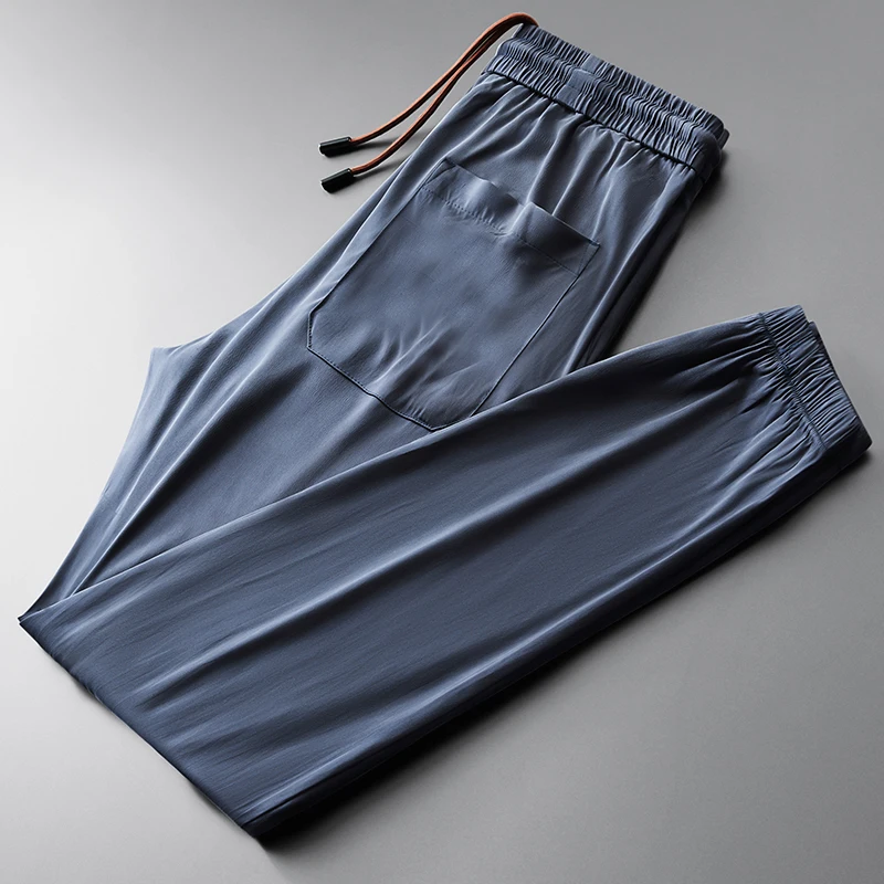Gupta body feel like silk soft and elegant copper ammonia silk fabric summer drawstring ultra-thin breathable casual pants men