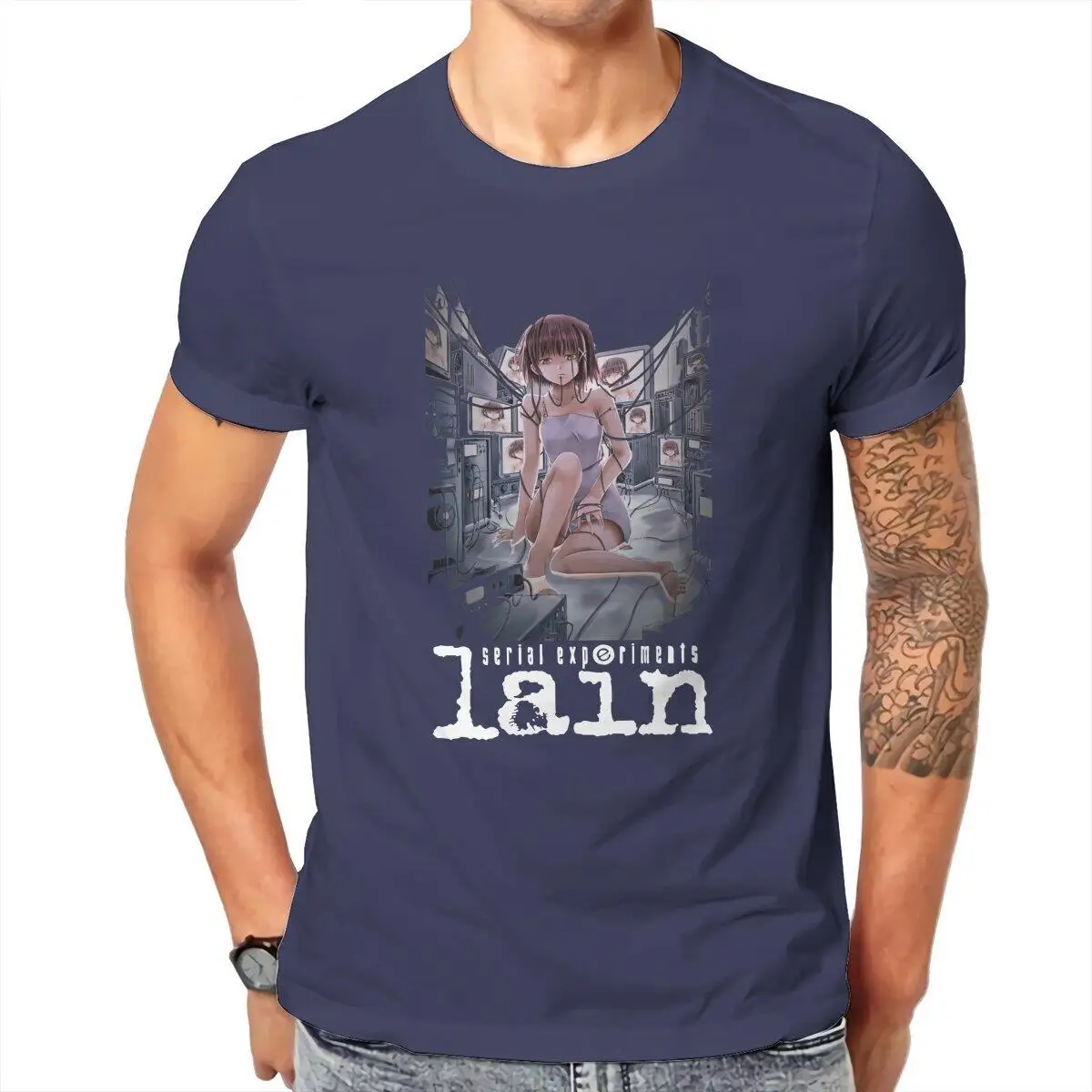 Men's Lain Iwakura Anime  T Shirt Japanese Serial Experiments Lain Pure Cotton Clothing Vintage Tee Shirt Plus Size T-Shirts