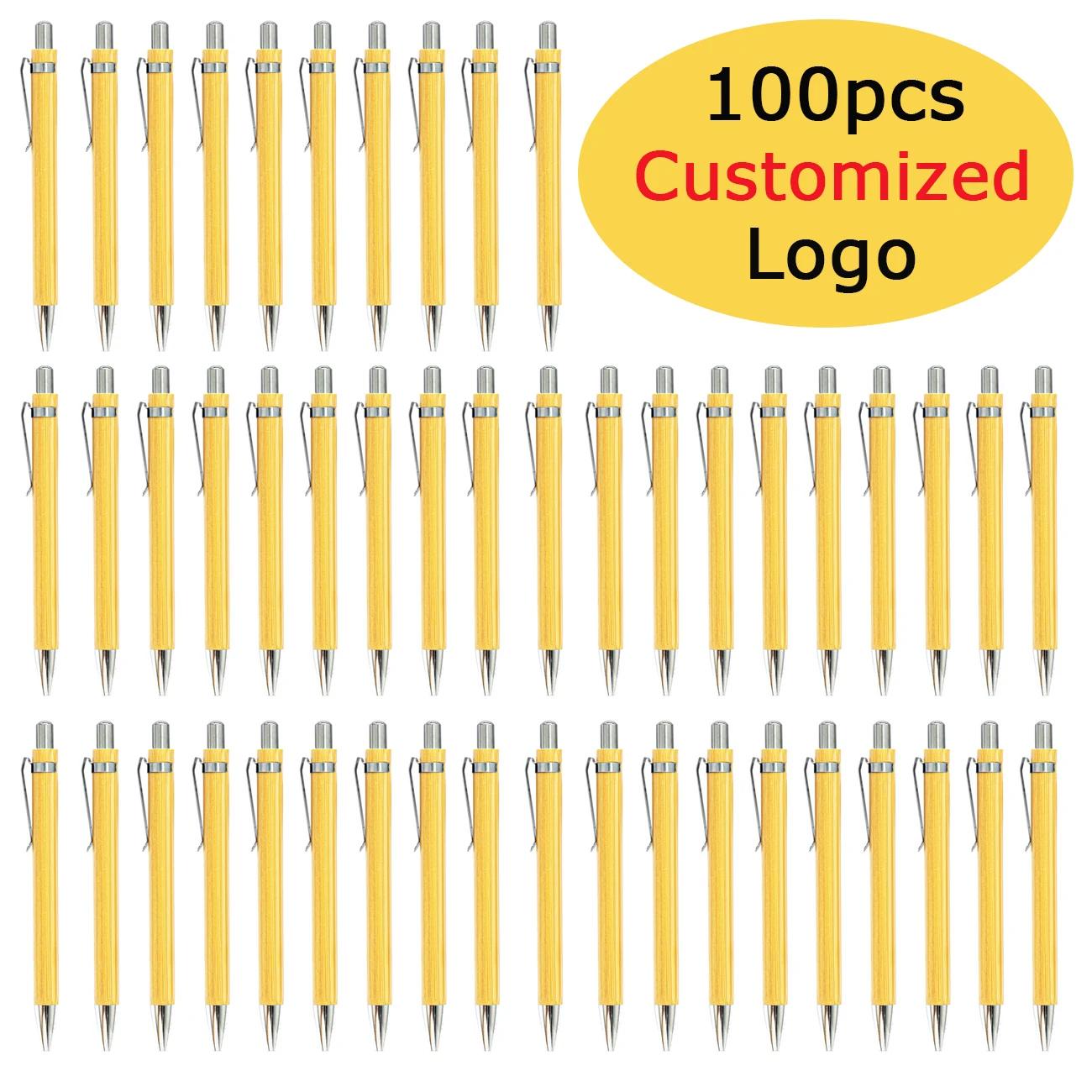 

100Pcs Customized Logo Bamboo Pen Bamboo Wood Ballpoint Pen 1.0mm Bullet Tip Business Signature Ball Pen Office School