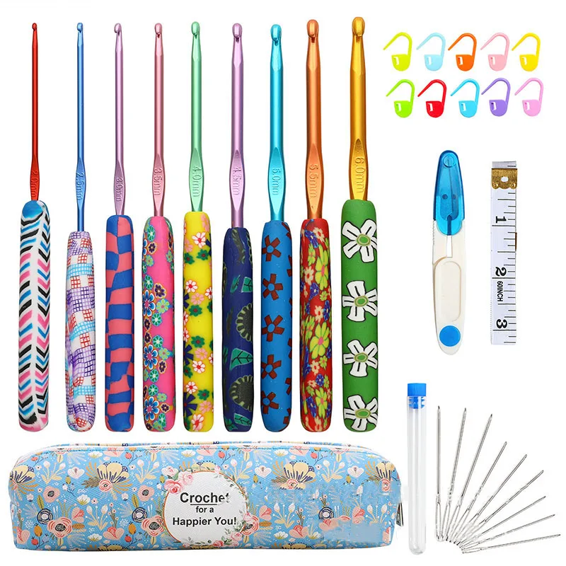 

Aluminum Polymer Clay Crochet Hook Set Knitting Needles Craft Weave Yarn Set DIY Apparel Crafts Sewing Tools Accessory Gift