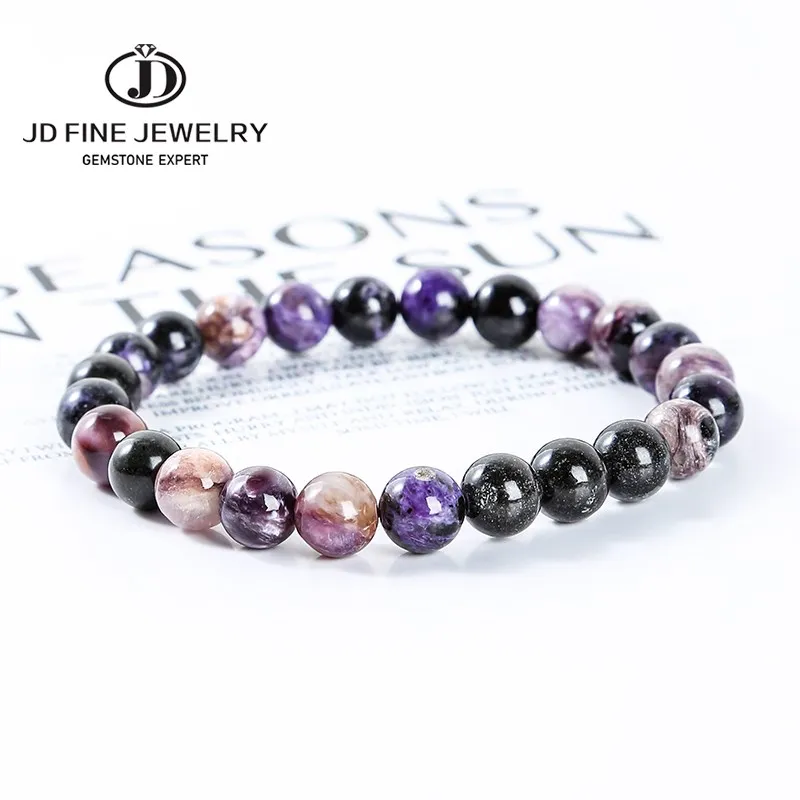 

JD Natural Stone Charoite Bead Bracelets Women Genuine Purple Dragon Crystal Amethyst Reiki Healing Elastic Rope Bangles Jewelry