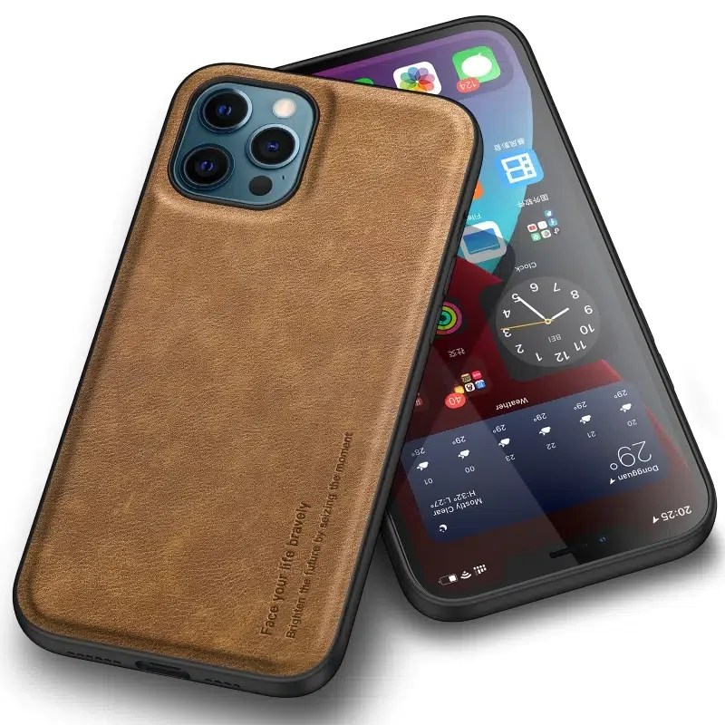 

Slim PU Leather Vintage Shockproof Phone Case Lightweight Premium Soft TPU Bumper Hard PC Hybrid Protective Case For ,iPhone 12