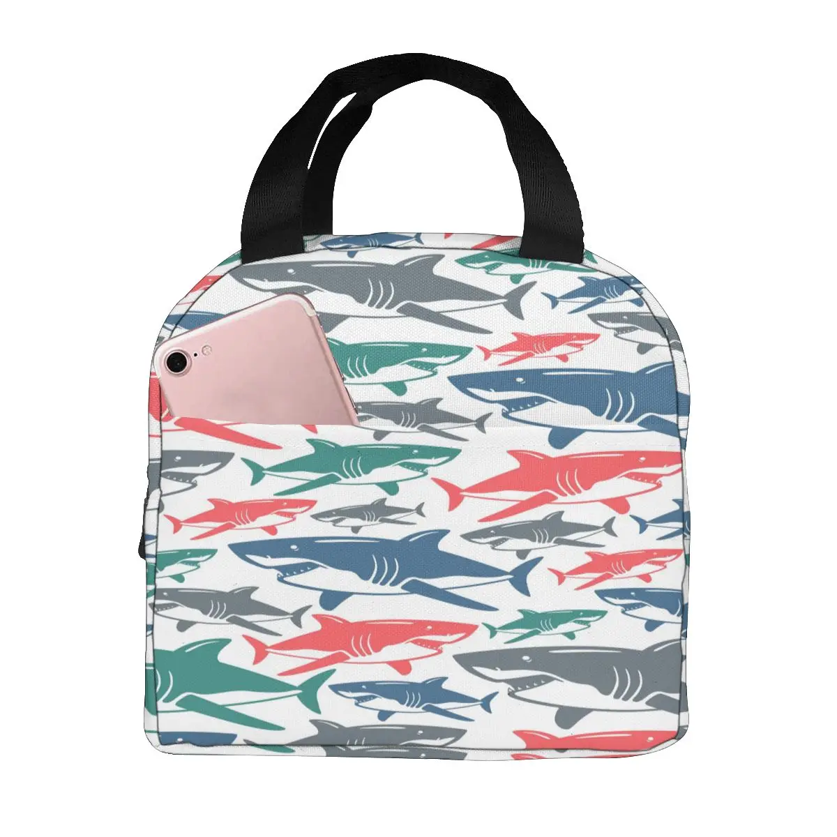 

Colorful Cute Shark Lunch Bag Portable Insulated Thermal Cooler Bento Lunch Box Tote Picnic Storage Bag Pouch