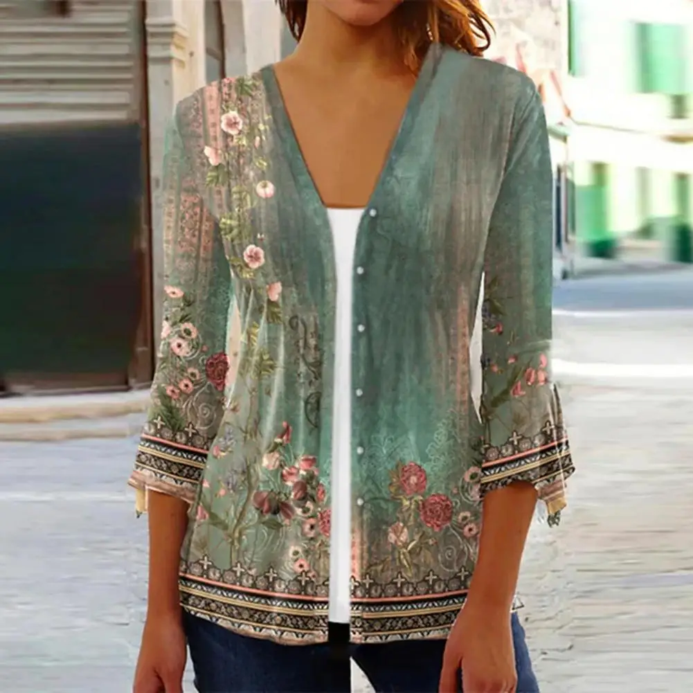 

Women Casual Cardigan Floral Printed Women's Vacation Wear Open Front Cardigan Loose T-shirt Coats for Casual Summer Fashion