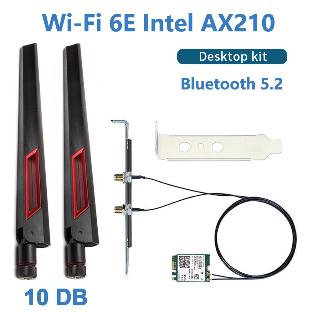 Wi-fi 6e intel ax210 cartão 5374mbps bluetooth 5.2 kit de mesa 10dbi antena 802.11ax 2.4g/5ghz/6ghz ax210ngw do que wifi 6 ax200