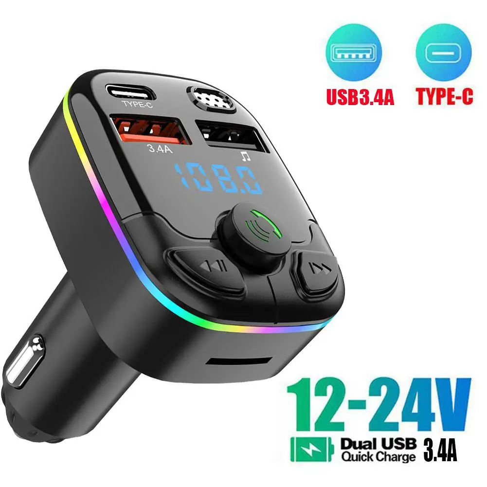 1 шт. автомобильный Bluetooth 5 0 FM-передатчик PD Type-C двойной USB 3.1A красочный окружающий