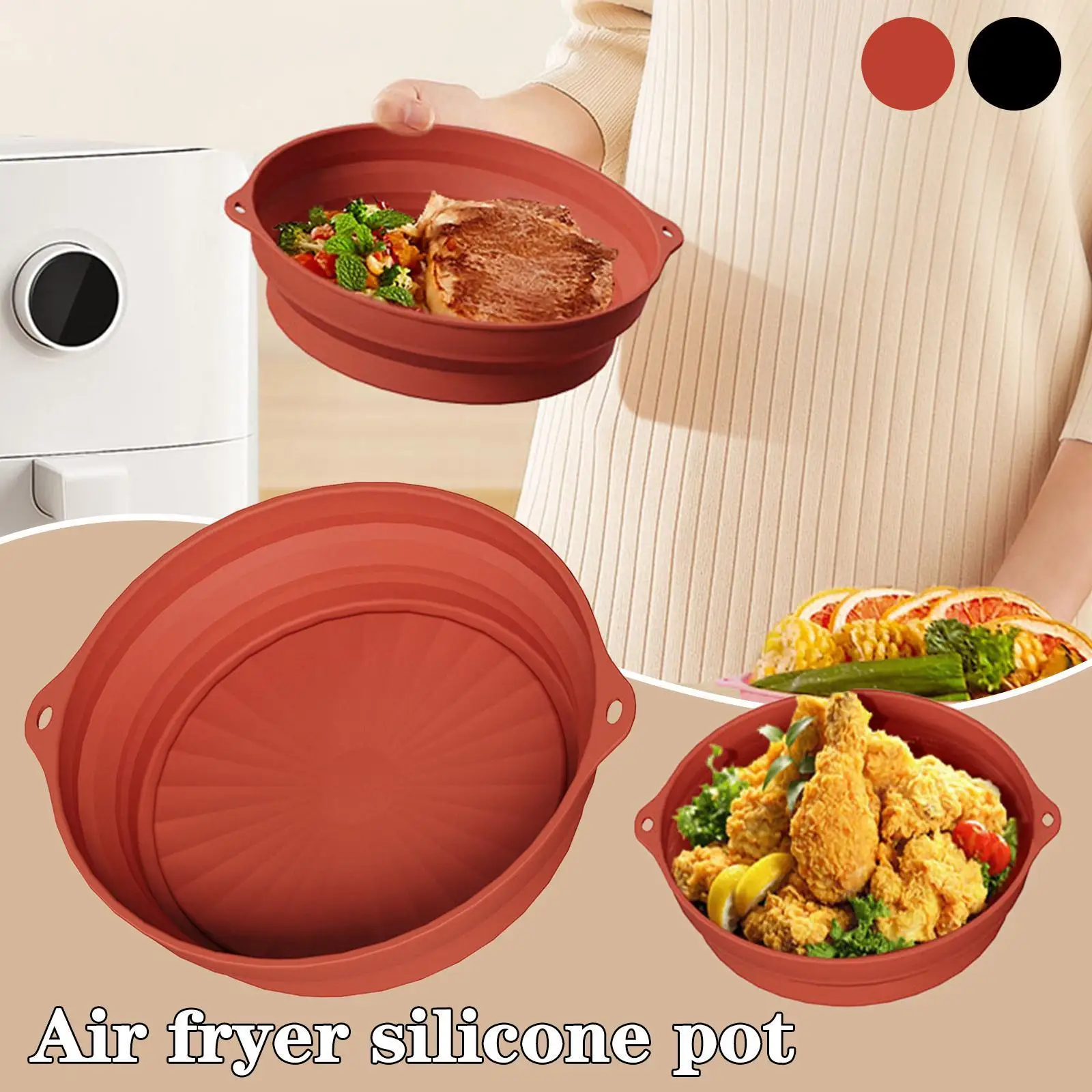 

1PCS Air Fryers Oven Baking Tray Fried Chicken Basket Mat AirFryer Silicone Pot Round Replacemen Grill Pan Accessories