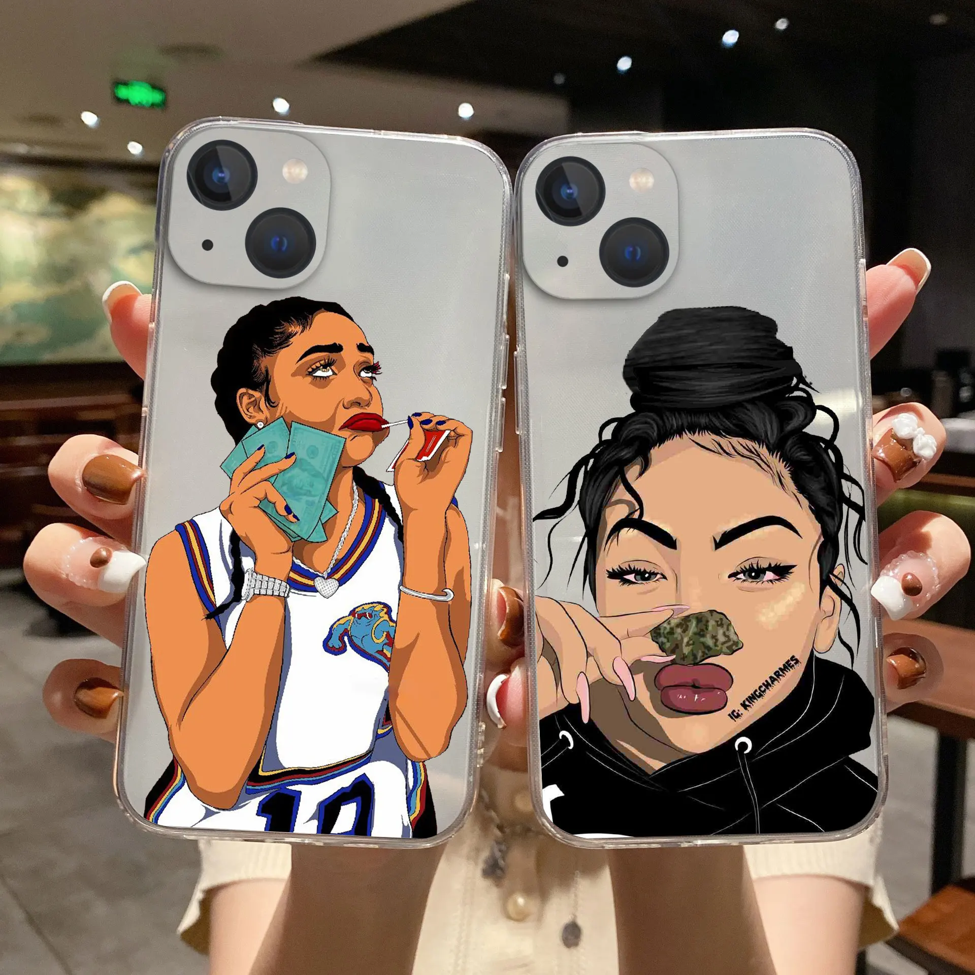 

Soft Clear Phone Case Make money Not Friends Kash Afro Black Girl for iPhone 13 12 11 ProMax Xr 8 7 Plus 13 Mini Silicone Cover