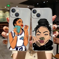 soft clear phone case make money not friends kash afro black girl for iphone 13 12 11 promax xr 8 7 plus 13 mini silicone cover