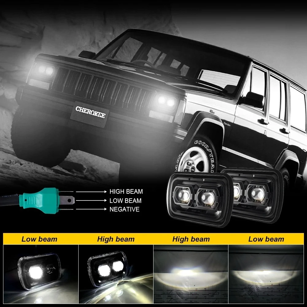Фото Сменная передняя лампа LOYO Drl Truck, светодиодная лампа, прямоугольная 5X7, фары для бездорожья, пикап для Jeep Cherokee XJ 1984-2001 годов №2